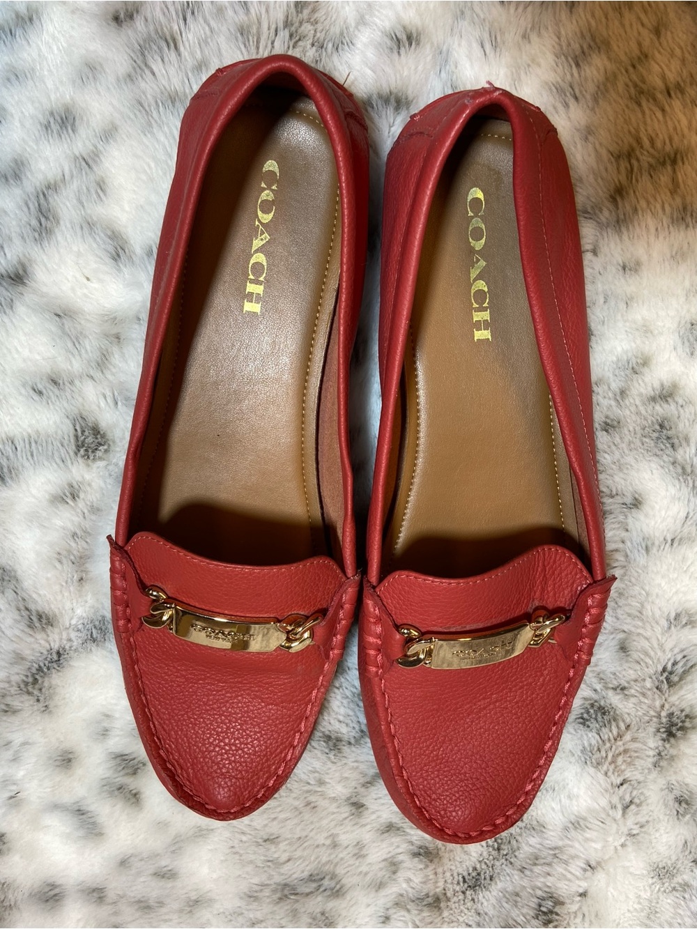 Coach Red Leather Slip-On Loafers with Gold Accent
